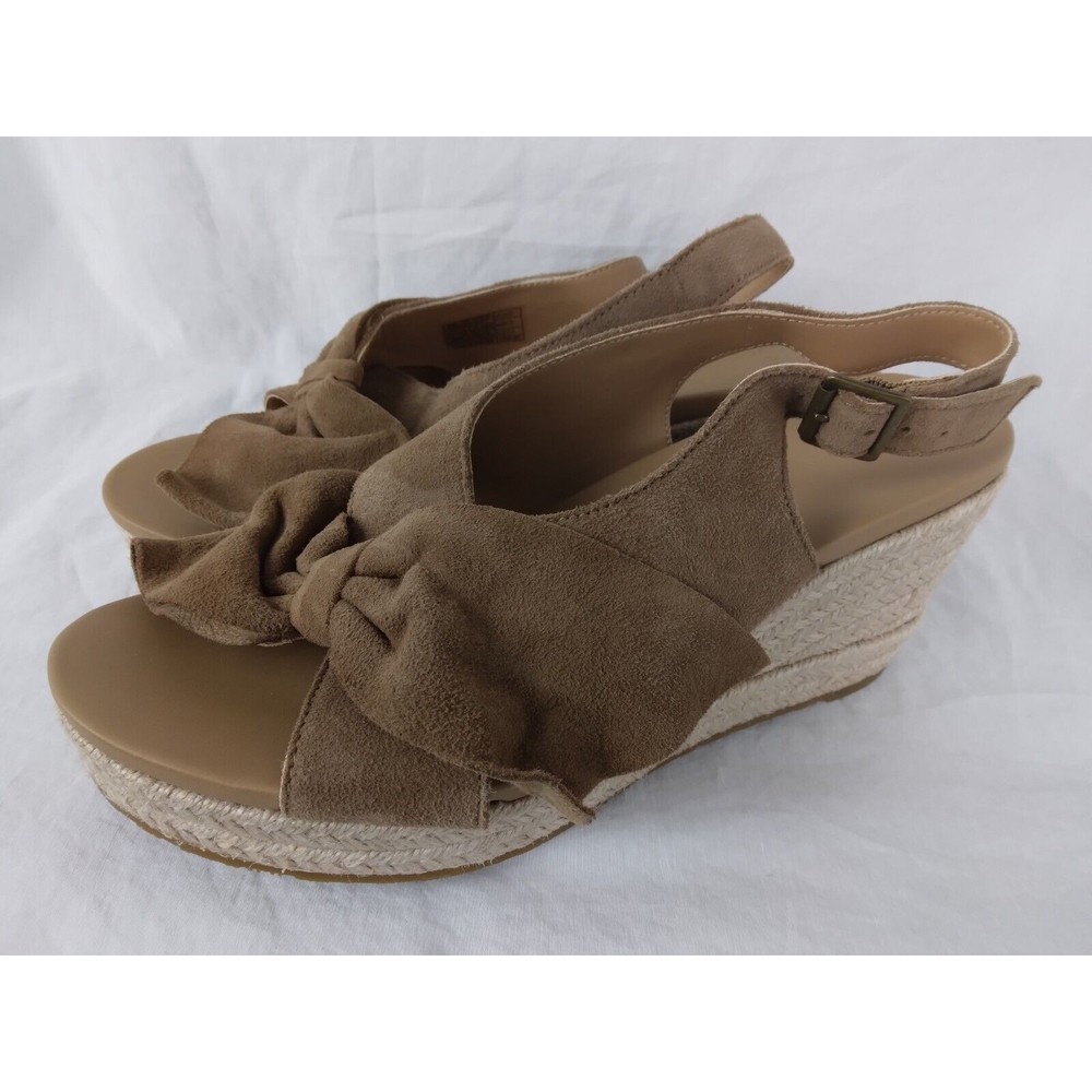 Ugg Camilla Chestnut Suede Leather Bow Espadrille Wedges Sandals Womens Size 8.5 - Picture 3 of 8